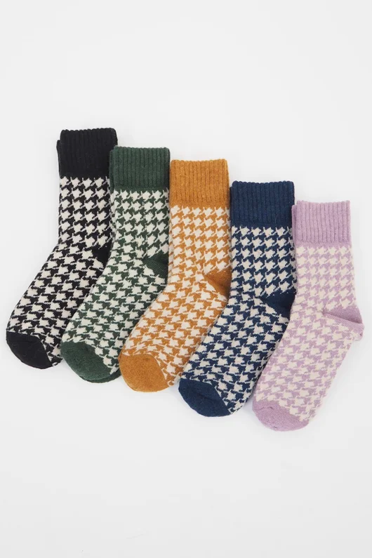Cashmere Blend Houndstooth 5 Piece Sock Pack 